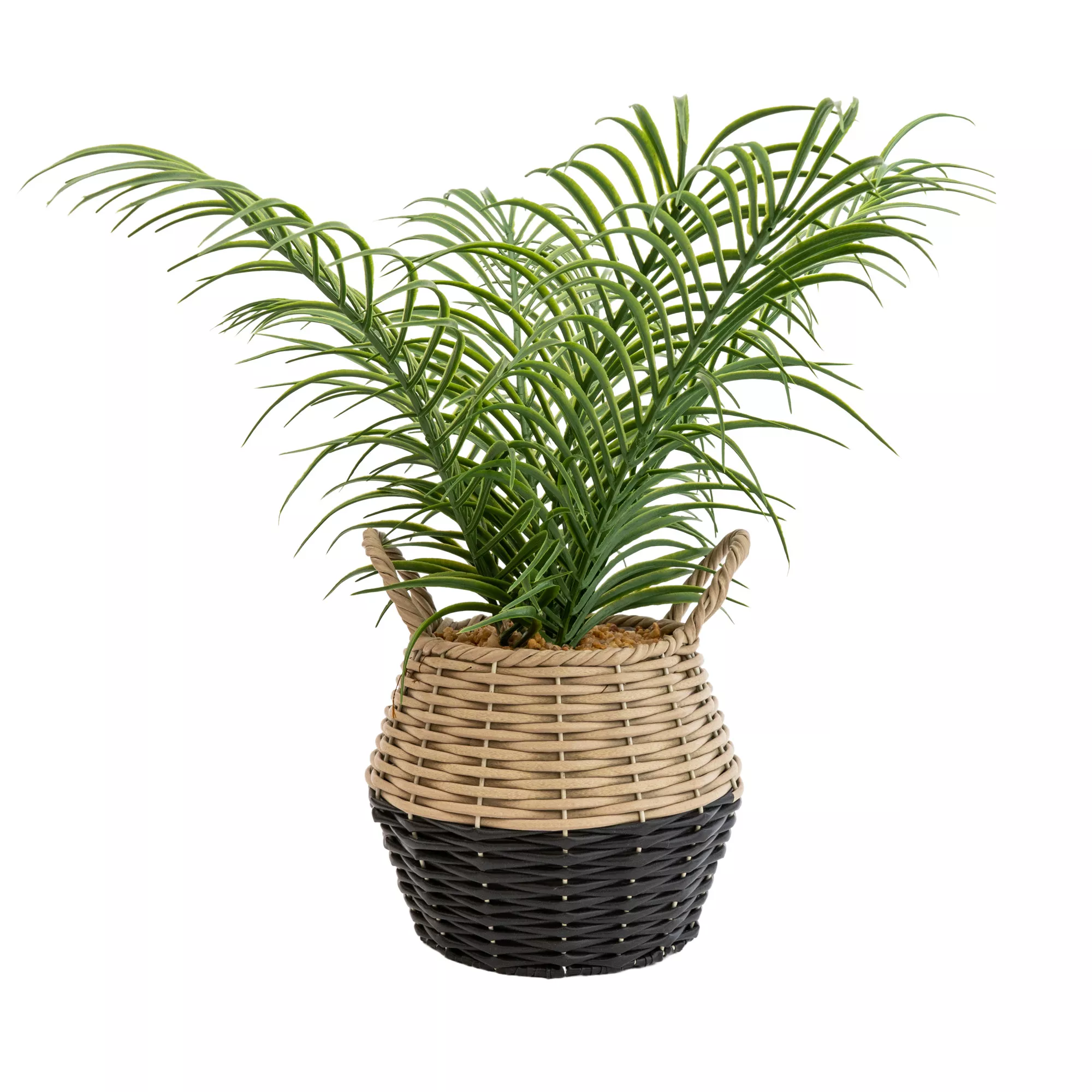 20cm Palm Artificial Plant In Natural Wicker Basket 1 20cm Palm Artificial Plant In Natural Wicker Basket