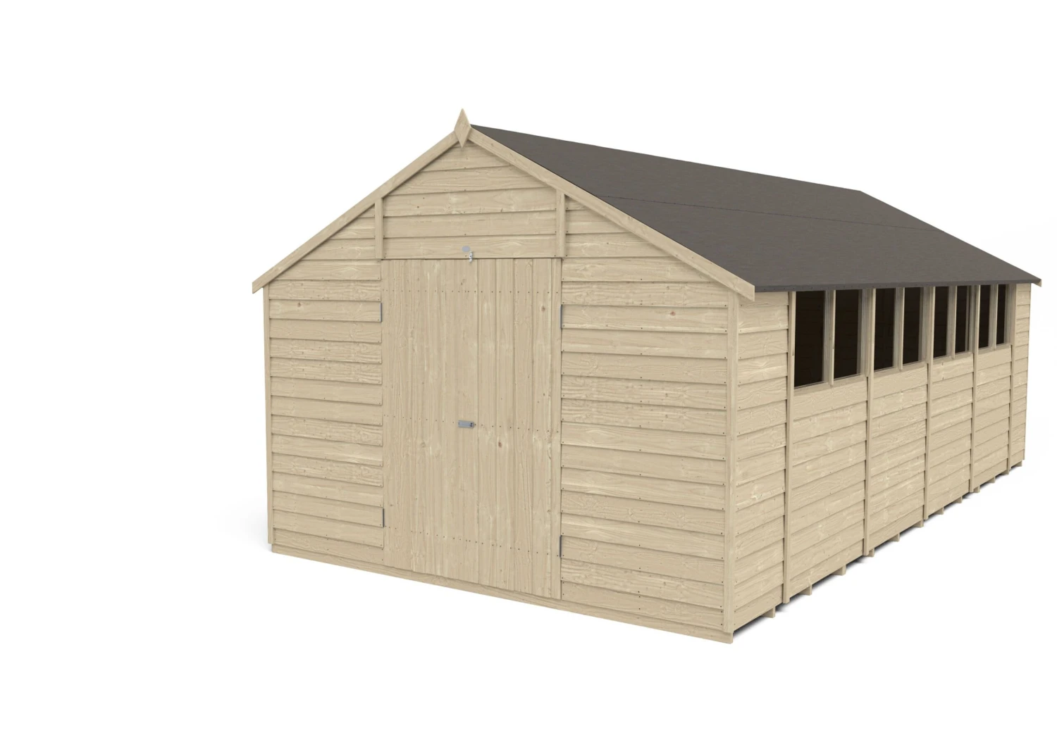 Forest Garden 20x10 Ft Apex Overlap Wooden 2 Door 8 Windows Shed With Floor 2 Forest Garden 20x10 Ft Apex Overlap Wooden 2 Door 8 Windows Shed With Floor - Image 2