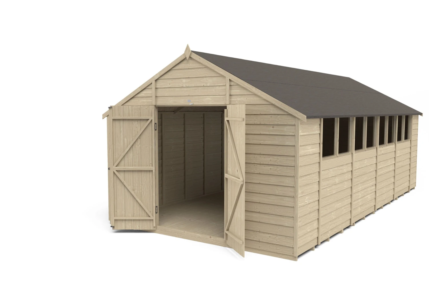Forest Garden 20x10 Ft Apex Overlap Wooden 2 Door 8 Windows Shed With Floor 4 Forest Garden 20x10 Ft Apex Overlap Wooden 2 Door 8 Windows Shed With Floor - Image 4