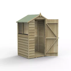 Forest Garden 4x3 Apex Pressure Treated Overlap Wooden Shed With Floor (Base Included)