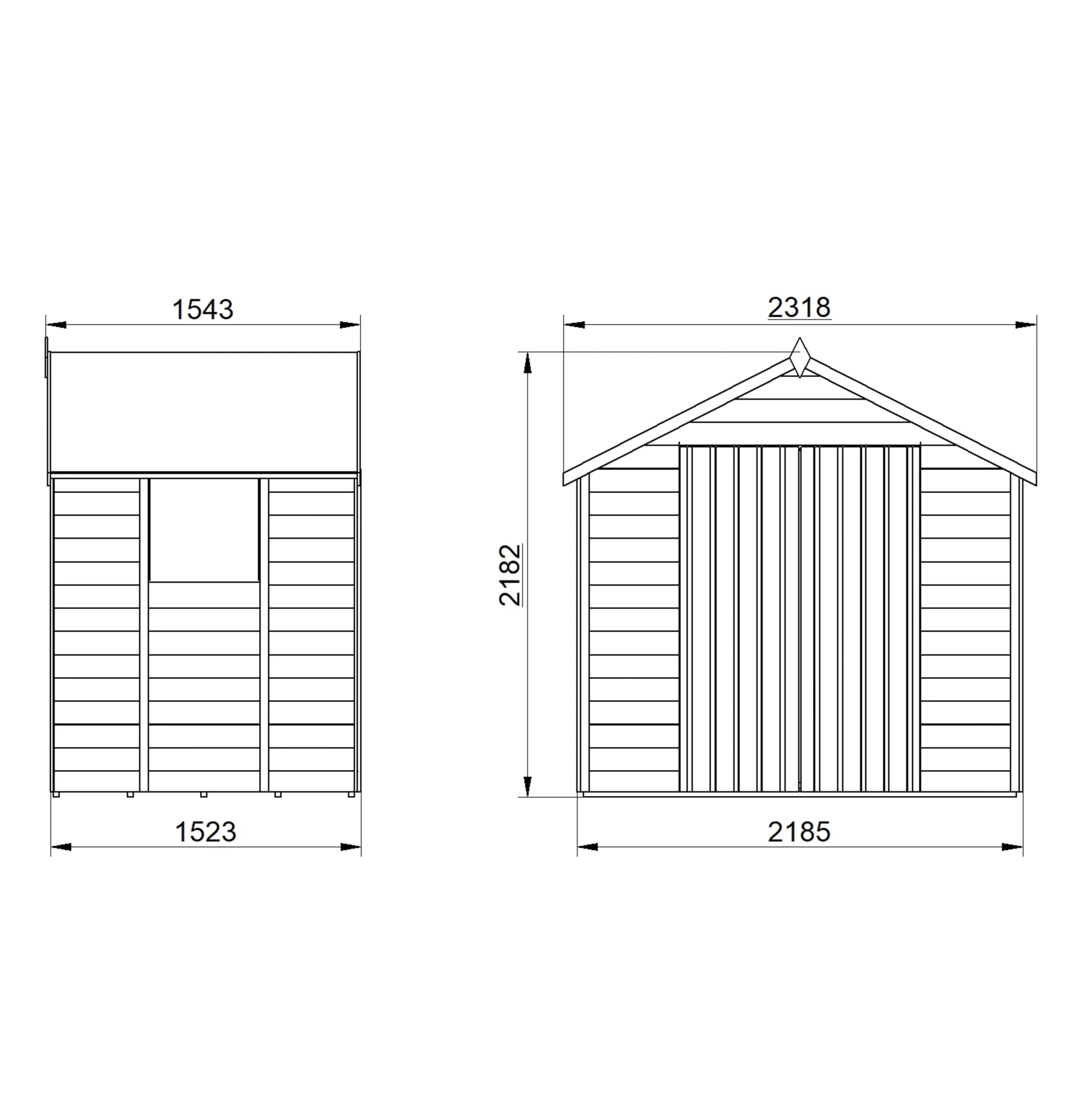 Forest Garden 7x5 Apex Dip Treated Overlap Wooden Shed With Floor (Base Included) 7 Forest Garden 7x5 Apex Dip Treated Overlap Wooden Shed With Floor (Base Included) - Image 7