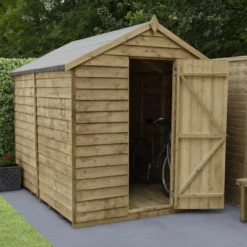 Forest Garden 8x6 Apex Pressure Treated Overlap Wooden Shed With Floor (Base Included) - Assembly Service Included