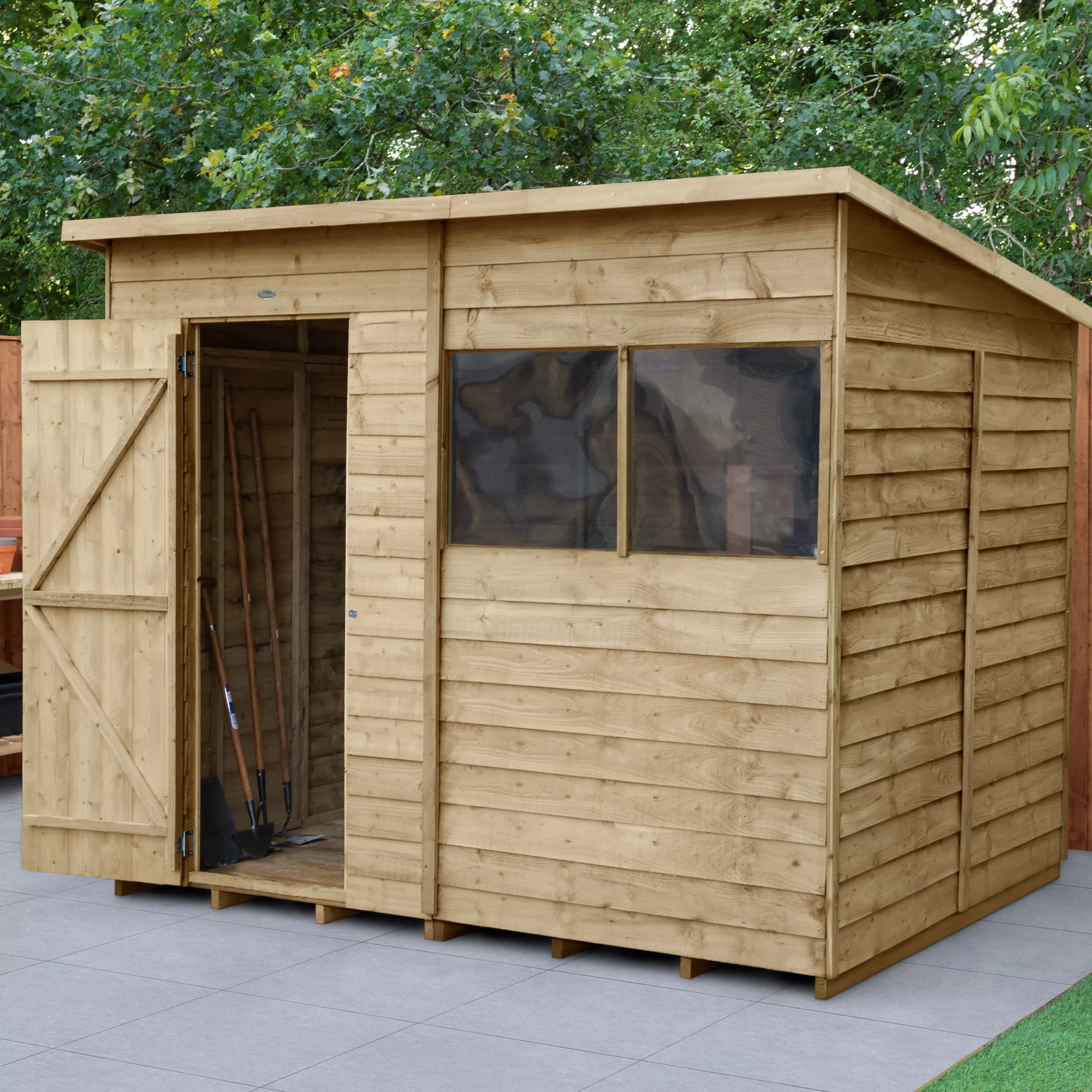 Forest Garden 8x6 Pent Pressure Treated Overlap Wooden Shed With Floor - Assembly Service Included 1 Forest Garden 8x6 Pent Pressure Treated Overlap Wooden Shed With Floor - Assembly Service Included