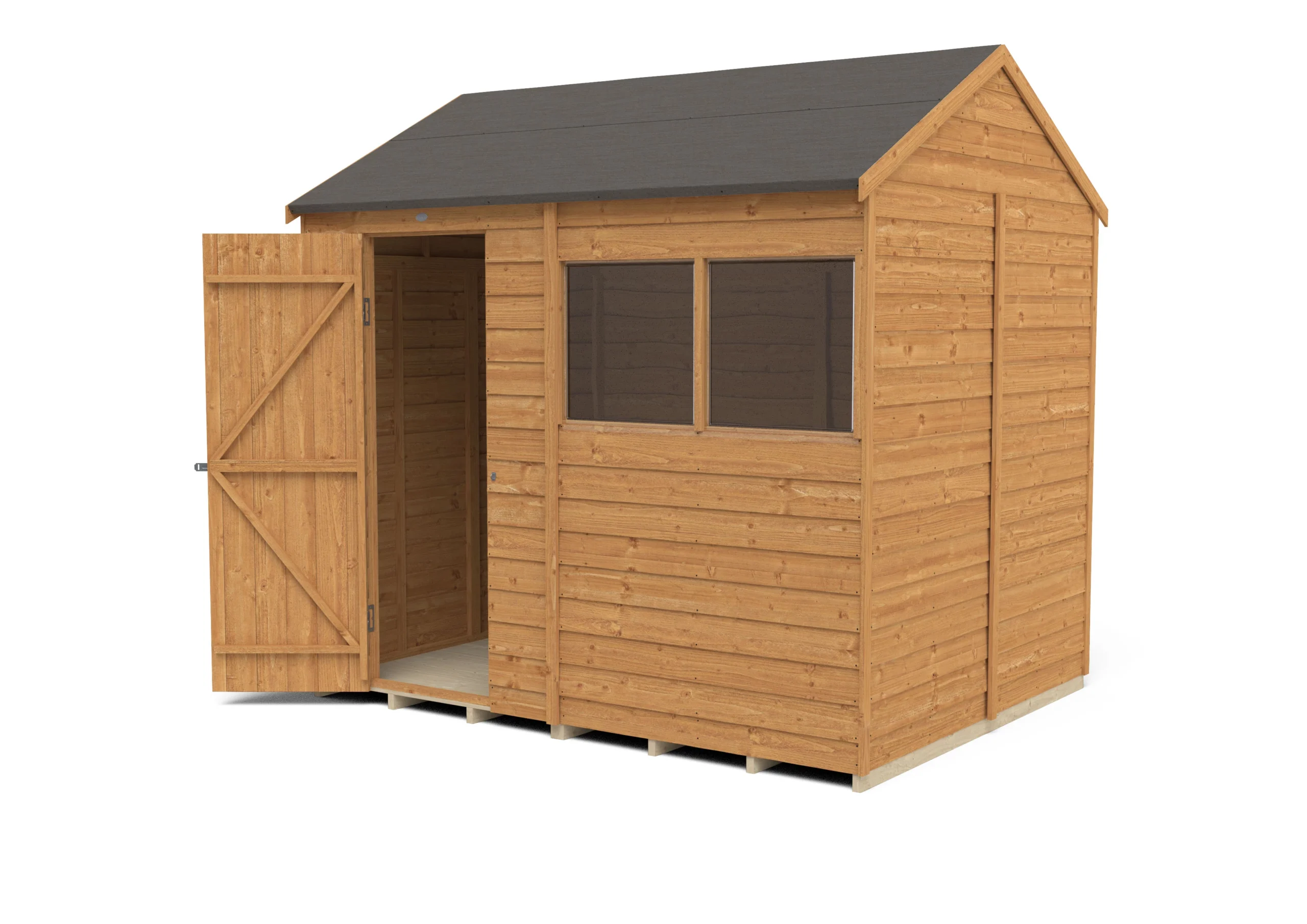 Forest Garden 8x6 Reverse Apex Dip Treated Overlap Wooden Shed With Floor (Base Included) - Assembly Service Included 4 Forest Garden 8x6 Reverse Apex Dip Treated Overlap Wooden Shed With Floor (Base Included) - Assembly Service Included - Image 4