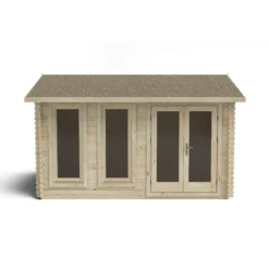 Forest Garden Chiltern 4x3 Toughened Glass Pent Loglap Solid Wood Cabin With Double Door - Assembly Service Included