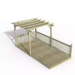 Forest Garden Grey Pergola & Decking Kit, X4 Post X3 Balustrade (H) 2.5m X (W) 5.2m - Canopy Included