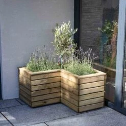 Forest Garden Linear Corner Natural Timber Wooden Rectangular Planter -Garden Outdoor Store forest garden linear corner natural timber wooden rectangular planter5013053184981 01i bq