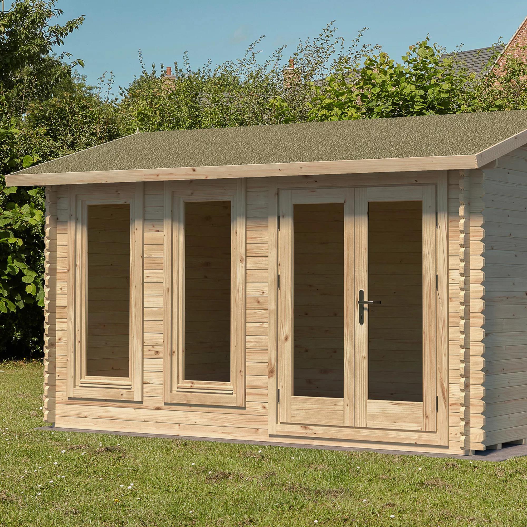 Forest Garden Melbury 4x3 Toughened Glass Pent Loglap Solid Wood Cabin With Double Door - Assembly Service Included 9 Forest Garden Melbury 4x3 Toughened Glass Pent Loglap Solid Wood Cabin With Double Door - Assembly Service Included - Image 9