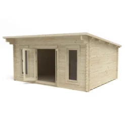 Forest Garden Mendip 5x4 Toughened Glass Pent Loglap Solid Wood Cabin With Double Door -Garden Outdoor Store forest garden mendip 5x4 toughened glass pent loglap solid wood cabin with double door5013053181461 04c bq