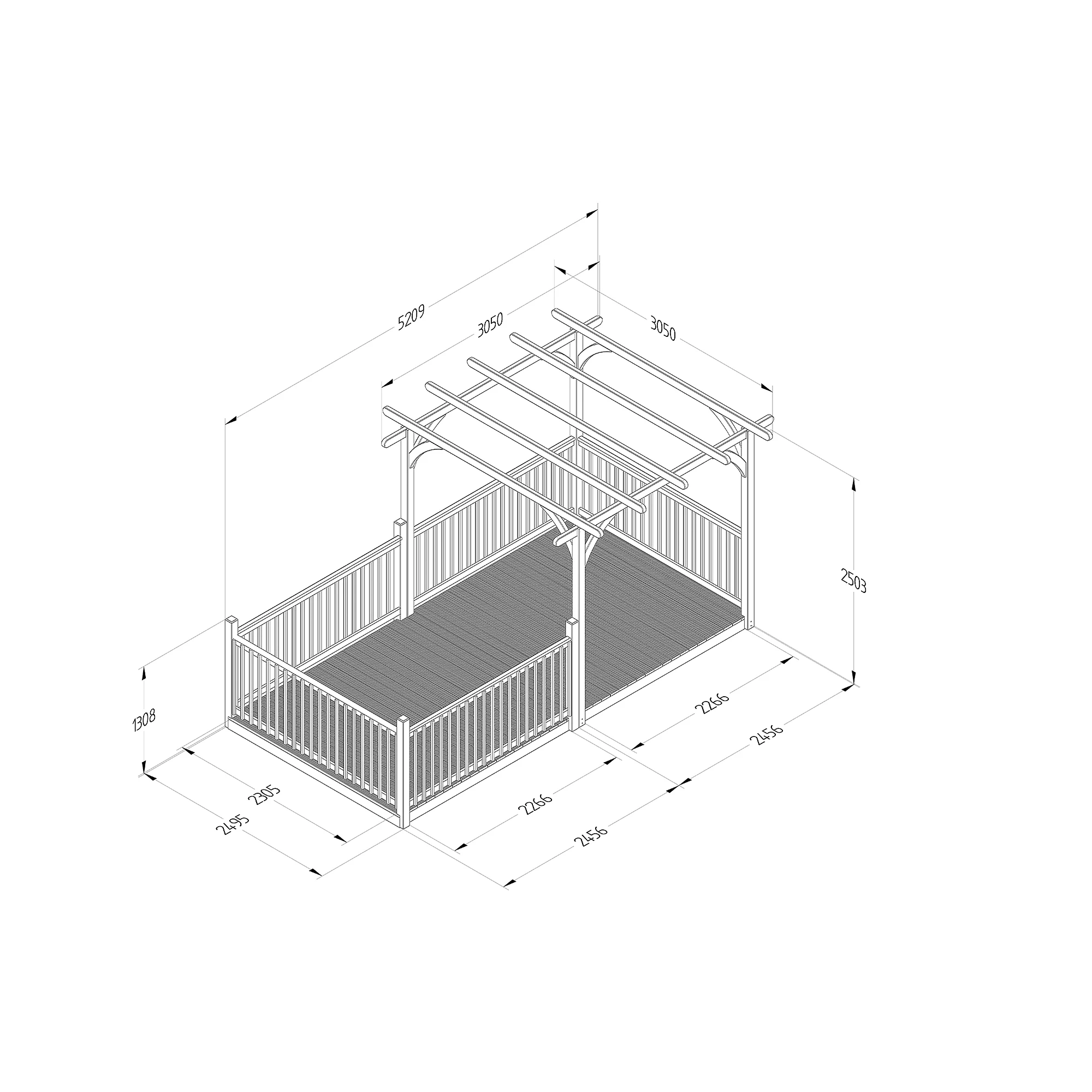 Forest Garden Natural Pergola & Decking Kit, X4 Post X5 Balustrade (H) 2.5m X (W) 5.2m 2 Forest Garden Natural Pergola & Decking Kit, X4 Post X5 Balustrade (H) 2.5m X (W) 5.2m - Image 2