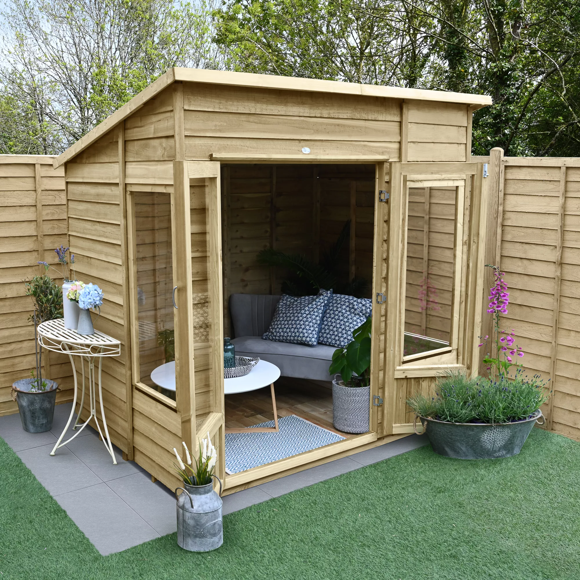 Forest Garden Oakley 7x5 Pent Overlap Solid Wood Summer House With Double Door (Base Included) - Assembly Service Included 3 Forest Garden Oakley 7x5 Pent Overlap Solid Wood Summer House With Double Door (Base Included) - Assembly Service Included - Image 3