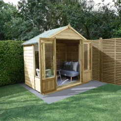 Forest Garden Oakley 7x7 Apex Overlap Solid Wood Summer House With Double Door - Assembly Service Included