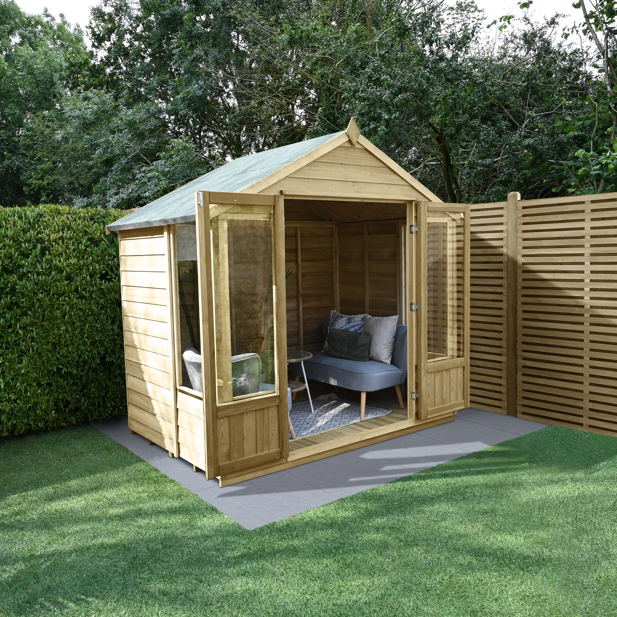 Forest Garden Oakley 7x7 Apex Overlap Solid Wood Summer House With Double Door - Assembly Service Included 1 Forest Garden Oakley 7x7 Apex Overlap Solid Wood Summer House With Double Door - Assembly Service Included