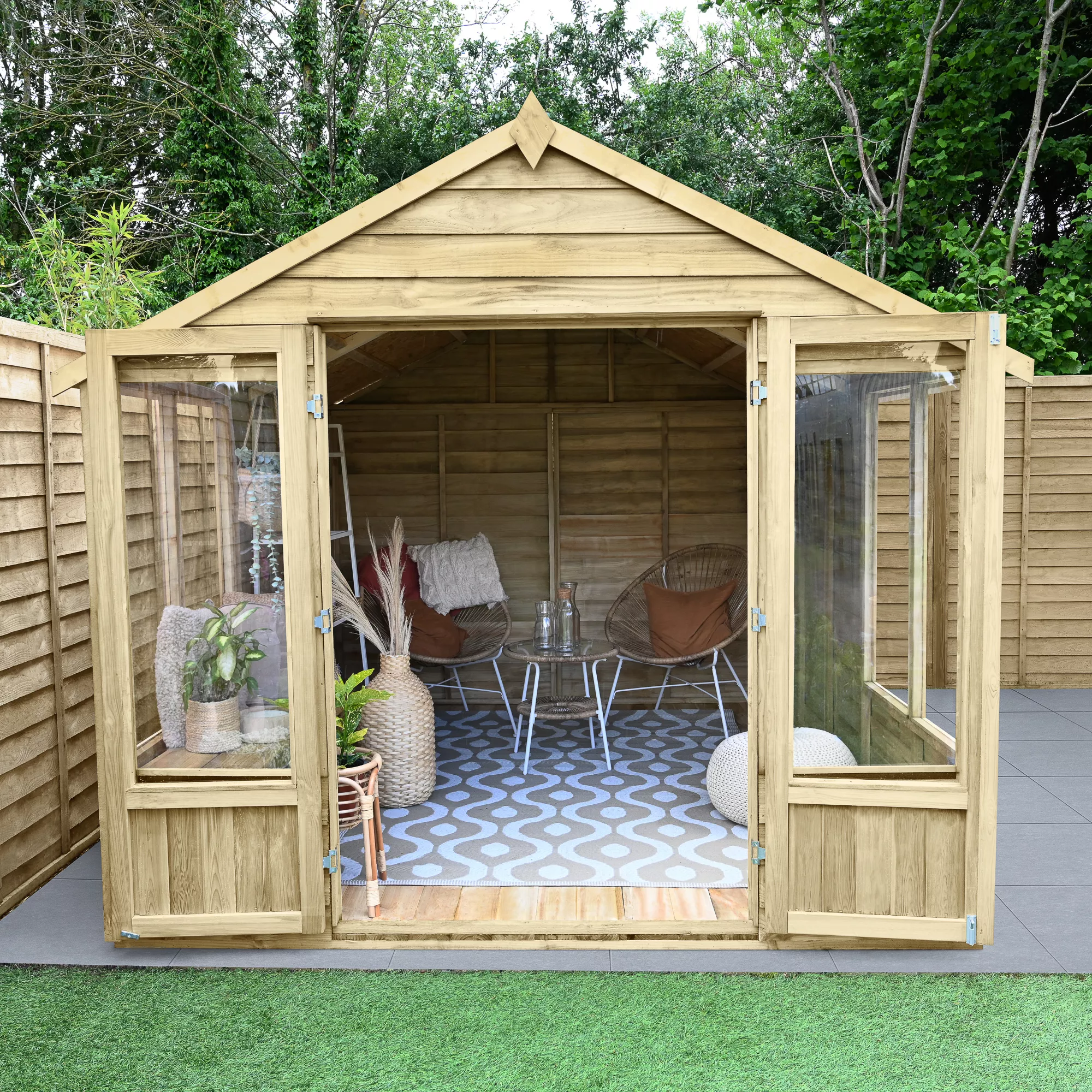 Forest Garden Oakley 8x10 Apex Overlap Solid Wood Summer House With Double Door - Assembly Service Included 1 Forest Garden Oakley 8x10 Apex Overlap Solid Wood Summer House With Double Door - Assembly Service Included