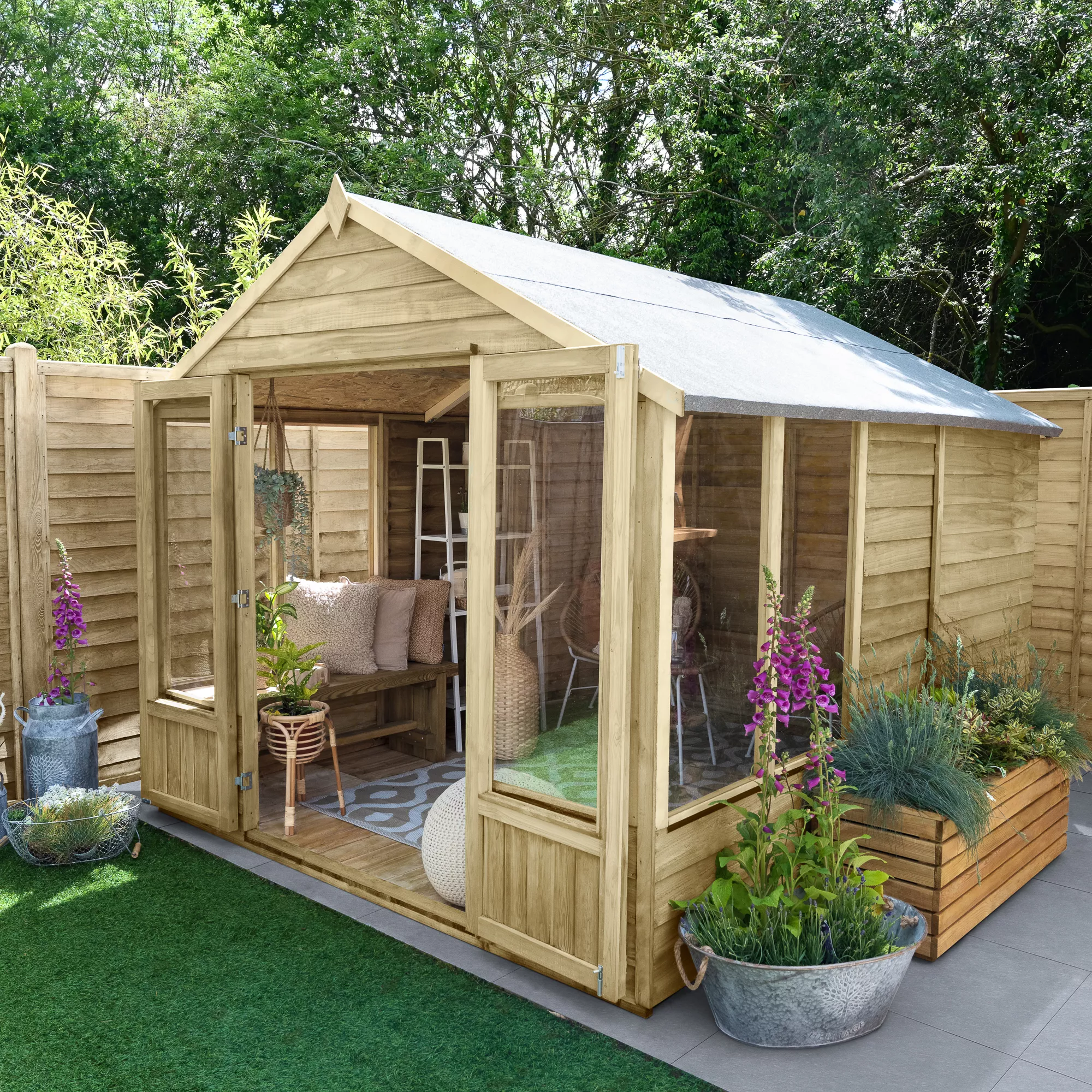 Forest Garden Oakley 8x10 Apex Overlap Solid Wood Summer House With Double Door - Assembly Service Included 4 Forest Garden Oakley 8x10 Apex Overlap Solid Wood Summer House With Double Door - Assembly Service Included - Image 4