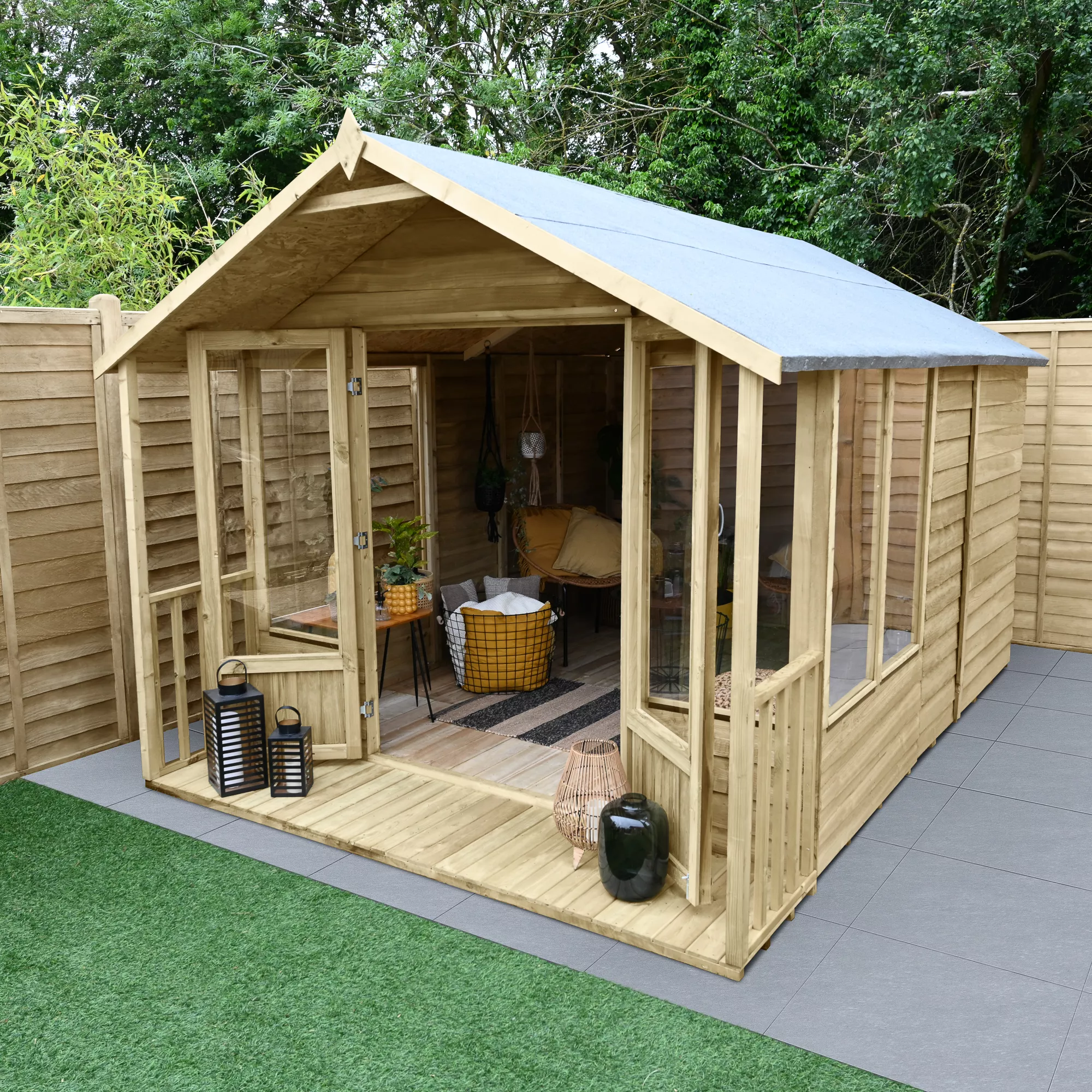 Forest Garden Oakley 8x12 Apex Overlap Solid Wood Summer House With Double Door 1 Forest Garden Oakley 8x12 Apex Overlap Solid Wood Summer House With Double Door