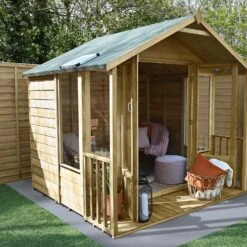 Forest Garden Oakley 8x8 Apex Overlap Solid Wood Summer House With Double Door - Assembly Service Included -Garden Outdoor Store forest garden oakley 8x8 apex overlap solid wood summer house with double door assembly service included5013053188729 01i bq