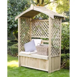 Forest Lyon Lattice Arbour, (H)2000mm (W)1560mm (D)670mm - Assembly Required -Garden Outdoor Store forest lyon lattice arbour h 2000mm w 1560mm d 670mm assembly required5013053154694 02i
