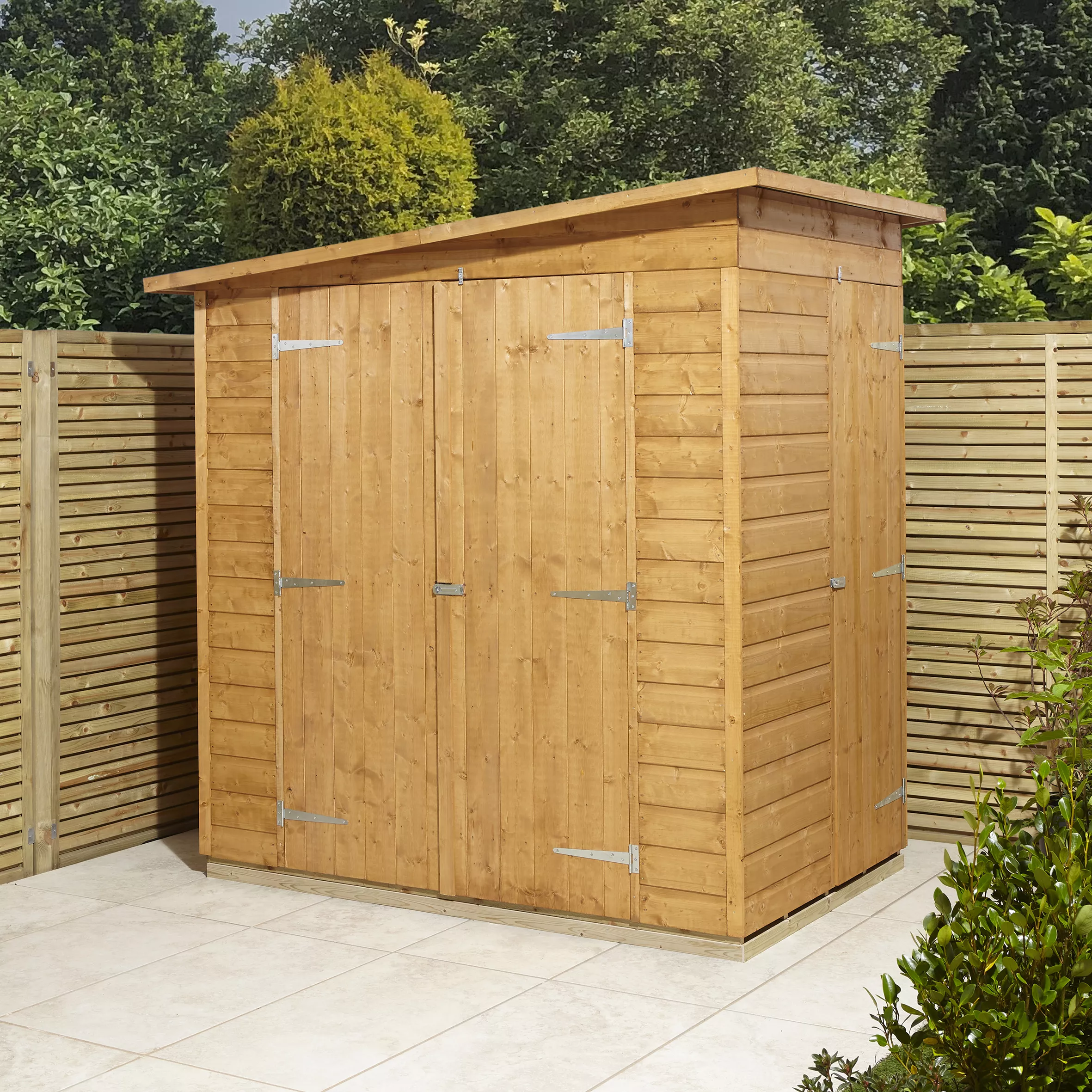 GoodHome Clapperton 6x4 Ft Pent Shiplap Wooden 2 Door Shed With Floor (Base Included) 1 GoodHome Clapperton 6x4 Ft Pent Shiplap Wooden 2 Door Shed With Floor (Base Included)