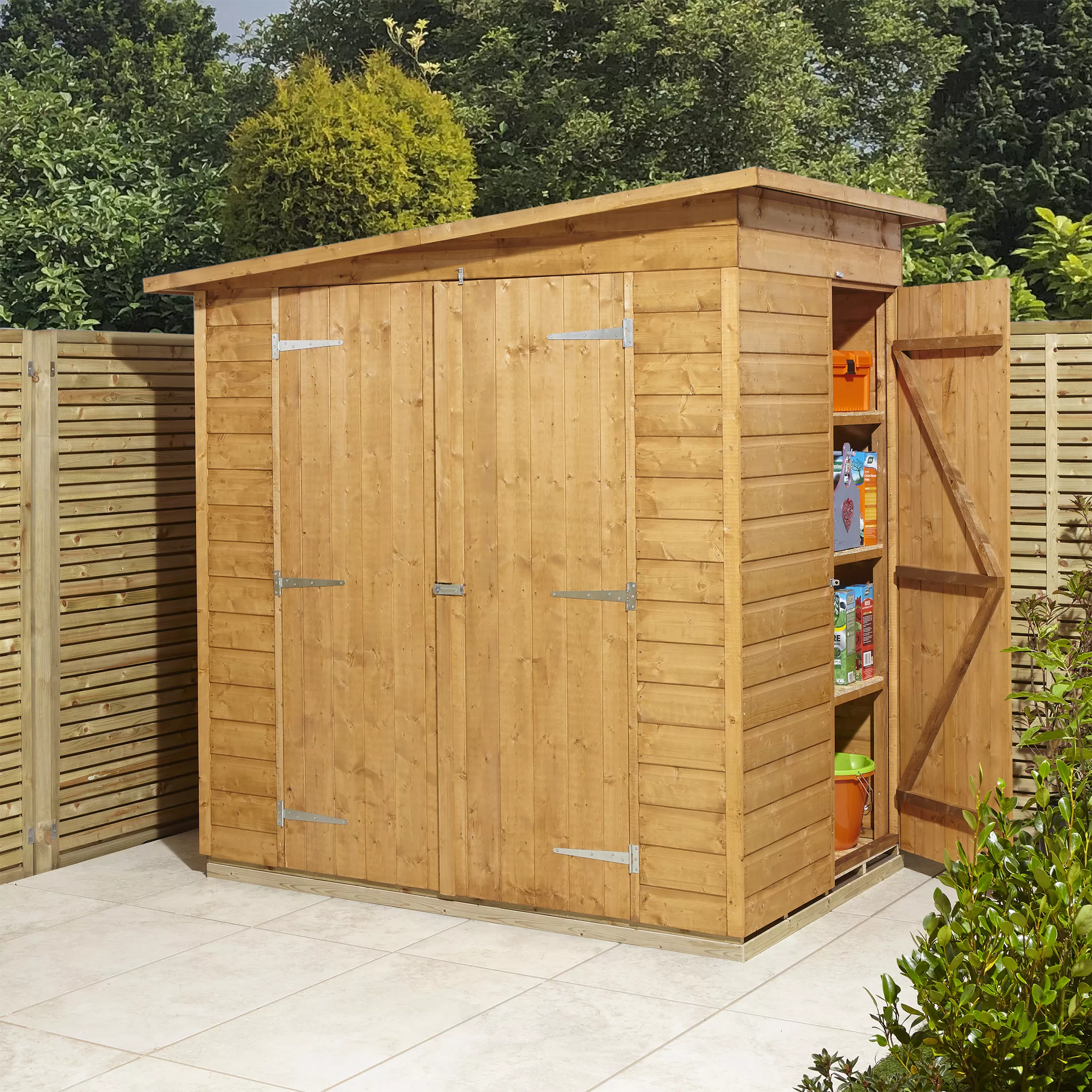 GoodHome Clapperton 6x4 Ft Pent Shiplap Wooden 2 Door Shed With Floor (Base Included) 2 GoodHome Clapperton 6x4 Ft Pent Shiplap Wooden 2 Door Shed With Floor (Base Included) - Image 2