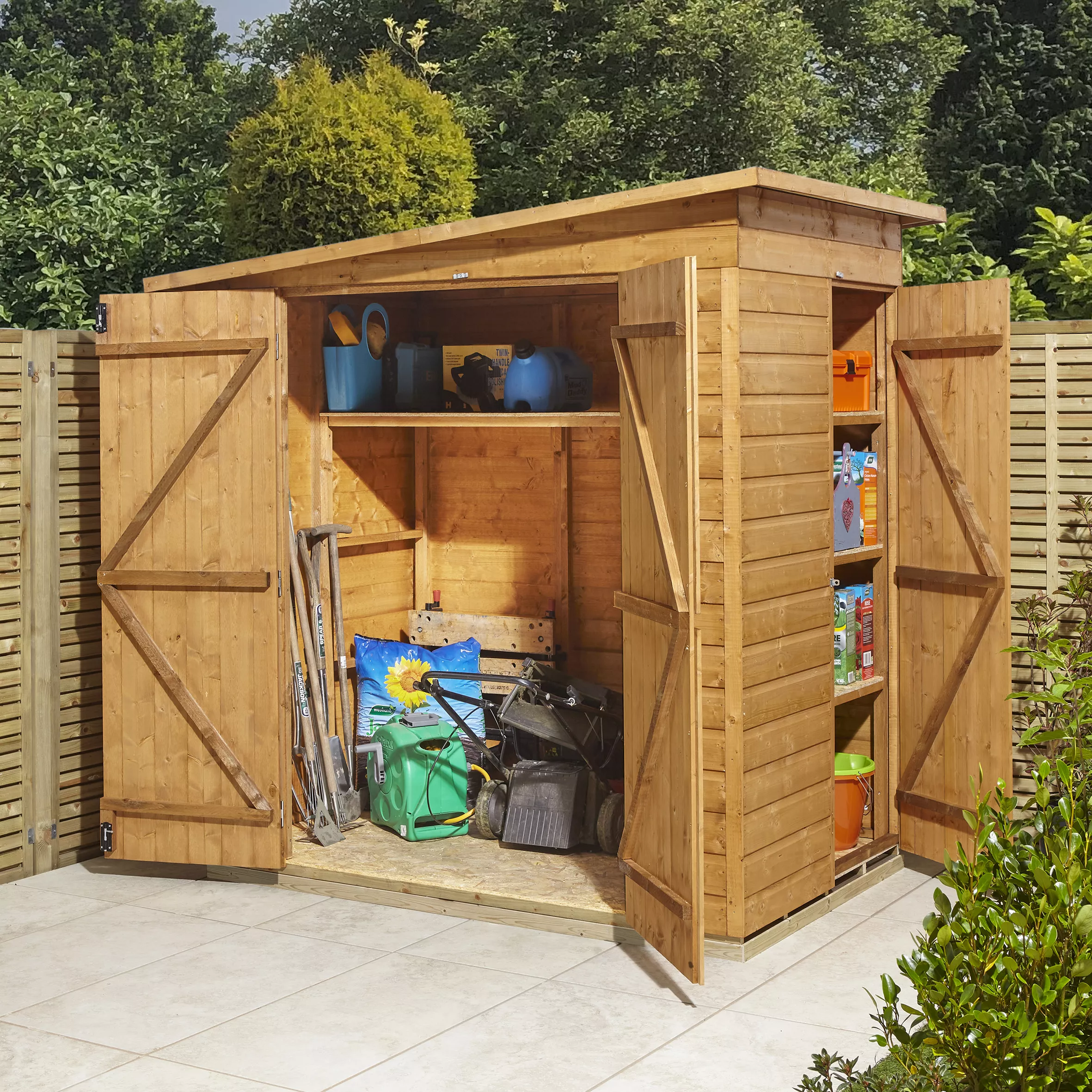 GoodHome Clapperton 6x4 Ft Pent Shiplap Wooden 2 Door Shed With Floor (Base Included) 3 GoodHome Clapperton 6x4 Ft Pent Shiplap Wooden 2 Door Shed With Floor (Base Included) - Image 3