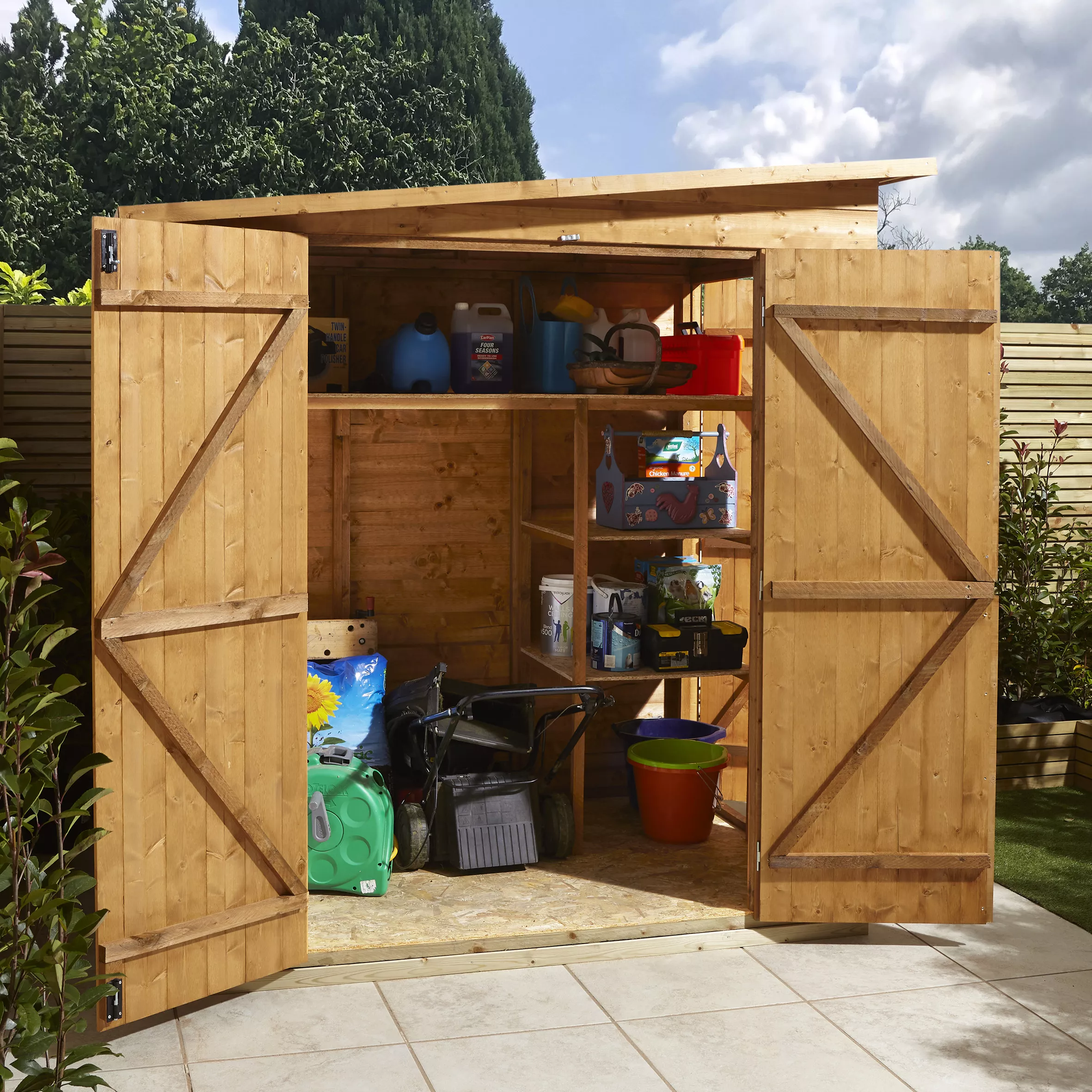 GoodHome Clapperton 6x4 Ft Pent Shiplap Wooden 2 Door Shed With Floor (Base Included) 6 GoodHome Clapperton 6x4 Ft Pent Shiplap Wooden 2 Door Shed With Floor (Base Included) - Image 6