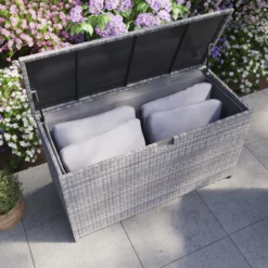 GoodHome Hamilton Steeple Grey Rattan Effect Storage Box (W) 125cm X (D) 55cm -Garden Outdoor Store goodhome hamilton steeple grey rattan effect storage box w 125cm x d 55cm5059340677392 01i scaled