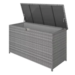 GoodHome Hamilton Steeple Grey Rattan Effect Storage Box (W) 125cm X (D) 55cm -Garden Outdoor Store goodhome hamilton steeple grey rattan effect storage box w 125cm x d 55cm5059340677392 21c scaled
