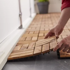 GoodHome Lempa Brown Acacia Clippable Deck Tile (L)0.3m (W)300mm (T)24mm, Pack Of 4 -Garden Outdoor Store goodhome lempa brown acacia clippable deck tile l 0 3m w 300mm t 24mm pack of 45059340066035 03i scaled