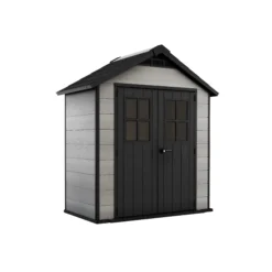 Keter Oakland Grey Plastic 2 Door 2 Windows Shed With Floor (Base Included)