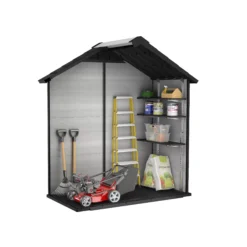 Keter Oakland Grey Plastic 2 Door 2 Windows Shed With Floor (Base Included) -Garden Outdoor Store keter oakland grey plastic 2 door 2 windows shed with floor base included 7290112632623 04t