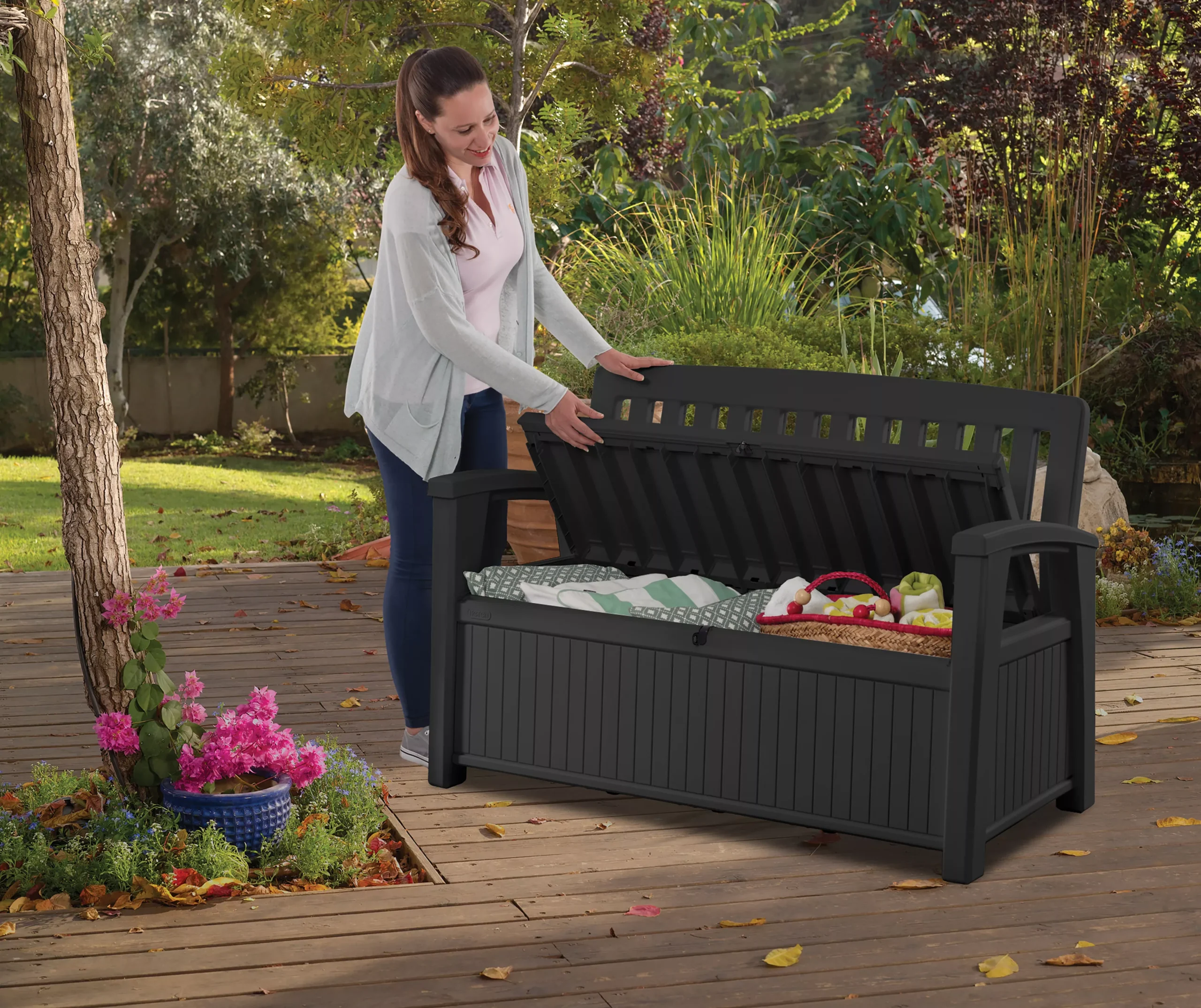 Keter Patio Wood Effect Garden Storage Bench Box - Partial Assembly Required 227L 11 Keter Patio Wood Effect Garden Storage Bench Box - Partial Assembly Required 227L - Image 11