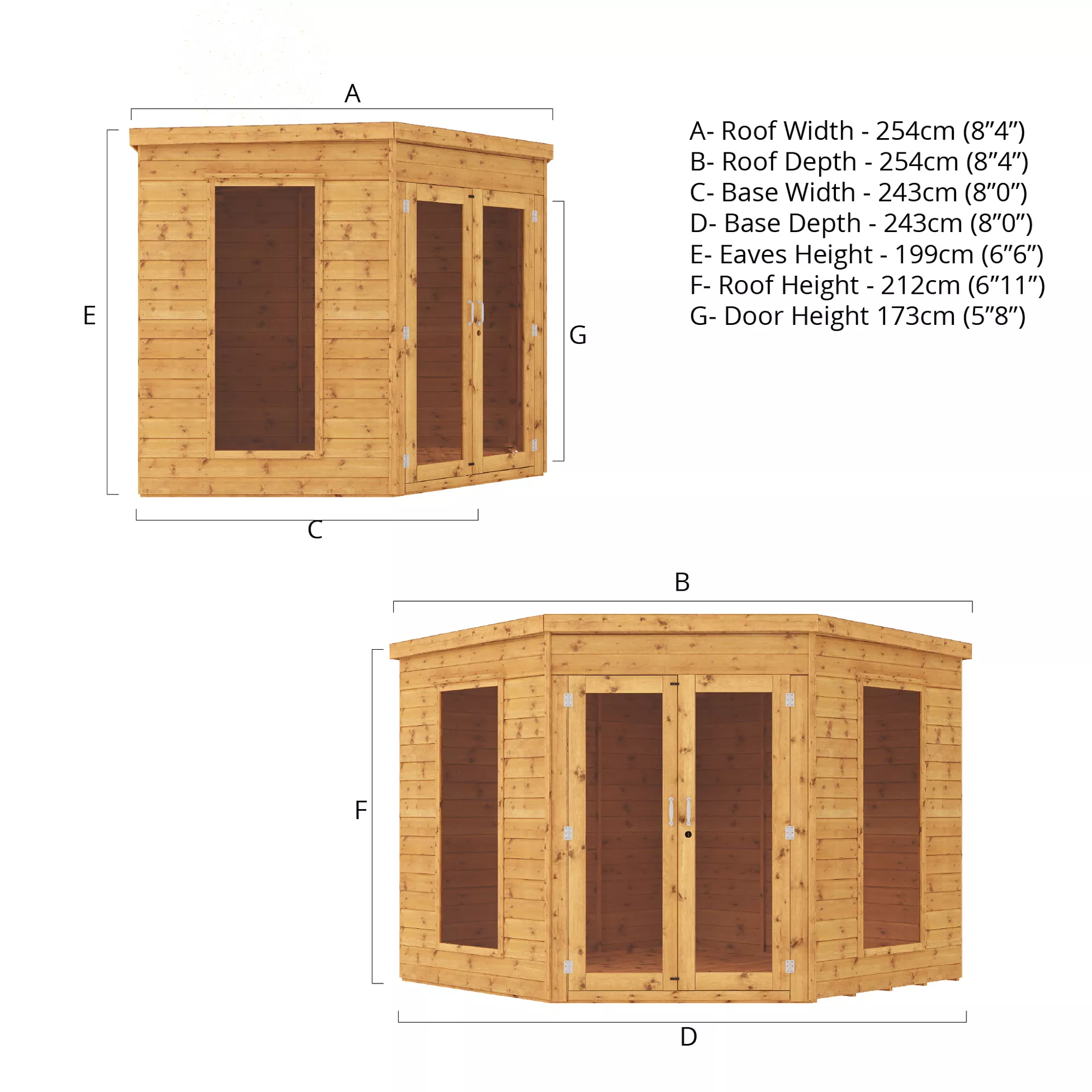 Mercia Corner 8x8 Ft Flat Shiplap Wooden Summer House With Double Door 8 Mercia Corner 8x8 Ft Flat Shiplap Wooden Summer House With Double Door - Image 8
