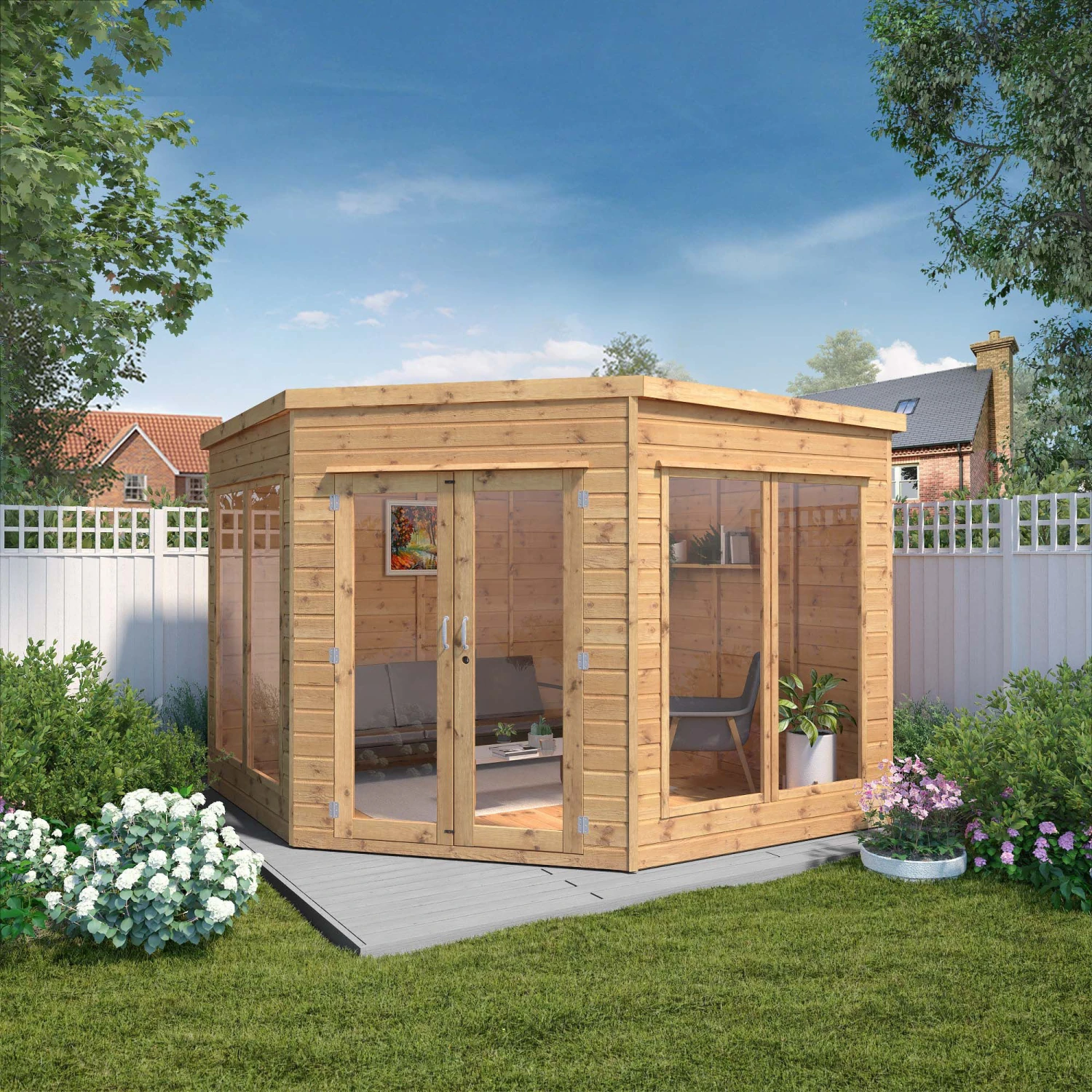 Mercia Corner 9x9 Ft Flat Shiplap Wooden Summer House With Double Door 6 Mercia Corner 9x9 Ft Flat Shiplap Wooden Summer House With Double Door - Image 6