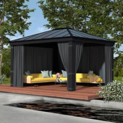 Palram - Canopia Dallas Grey Polyester (PES) Gazebo Curtain, Pack Of 4 (L)2120mm (W)4090mm -Garden Outdoor Store palram canopia dallas grey polyester pes gazebo curtain pack of 4 l 2120mm w 4090mm7290108602678 01i
