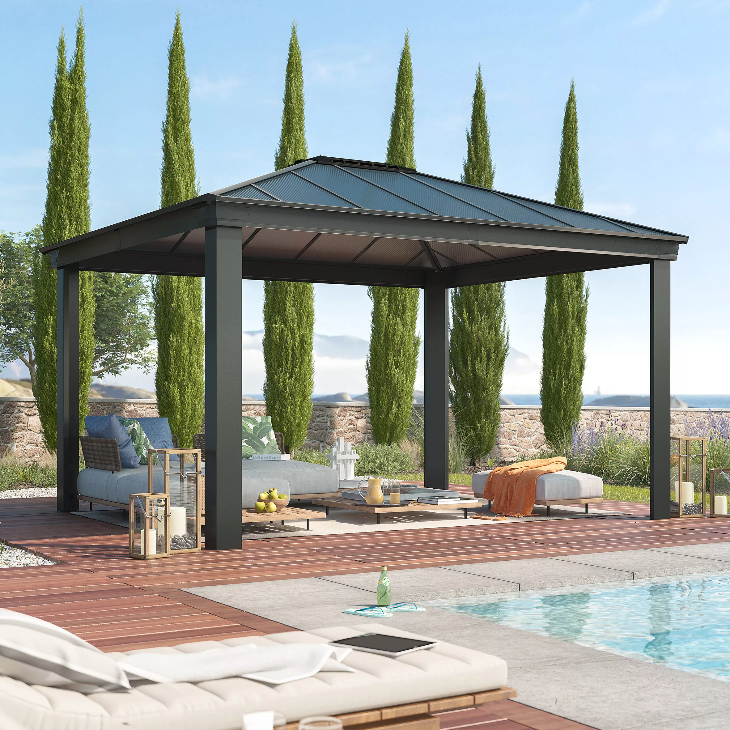 Palram - Canopia Dallas Grey Rectangular Gazebo, (W)4.26m (D)3.64m - Assembly Required 1 Palram - Canopia Dallas Grey Rectangular Gazebo, (W)4.26m (D)3.64m - Assembly Required