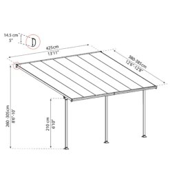Palram - Canopia Feria Grey Non-retractable Awning, (L)4.25m (H)3.05m (W)3.85m -Garden Outdoor Store palram canopia feria grey non retractable awning l 4 25m h 3 05m w 3 85m7290108134551 01t bq