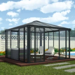 Palram - Canopia Ledro Grey Rectangular Gazebo, (W)3.6m (D)3.6m - Assembly Required -Garden Outdoor Store palram canopia ledro grey rectangular gazebo w 3 6m d 3 6m assembly required7290108136531 01i bq