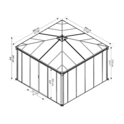 Palram - Canopia Ledro Grey Rectangular Gazebo, (W)3.6m (D)3.6m - Assembly Required -Garden Outdoor Store palram canopia ledro grey rectangular gazebo w 3 6m d 3 6m assembly required7290108136531 01t bq