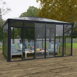 Palram - Canopia Ledro Grey Rectangular Gazebo, (W)4.3m (D)2.96m - Assembly Required -Garden Outdoor Store palram canopia ledro grey rectangular gazebo w 4 3m d 2 96m assembly required7290108139648 01i bq