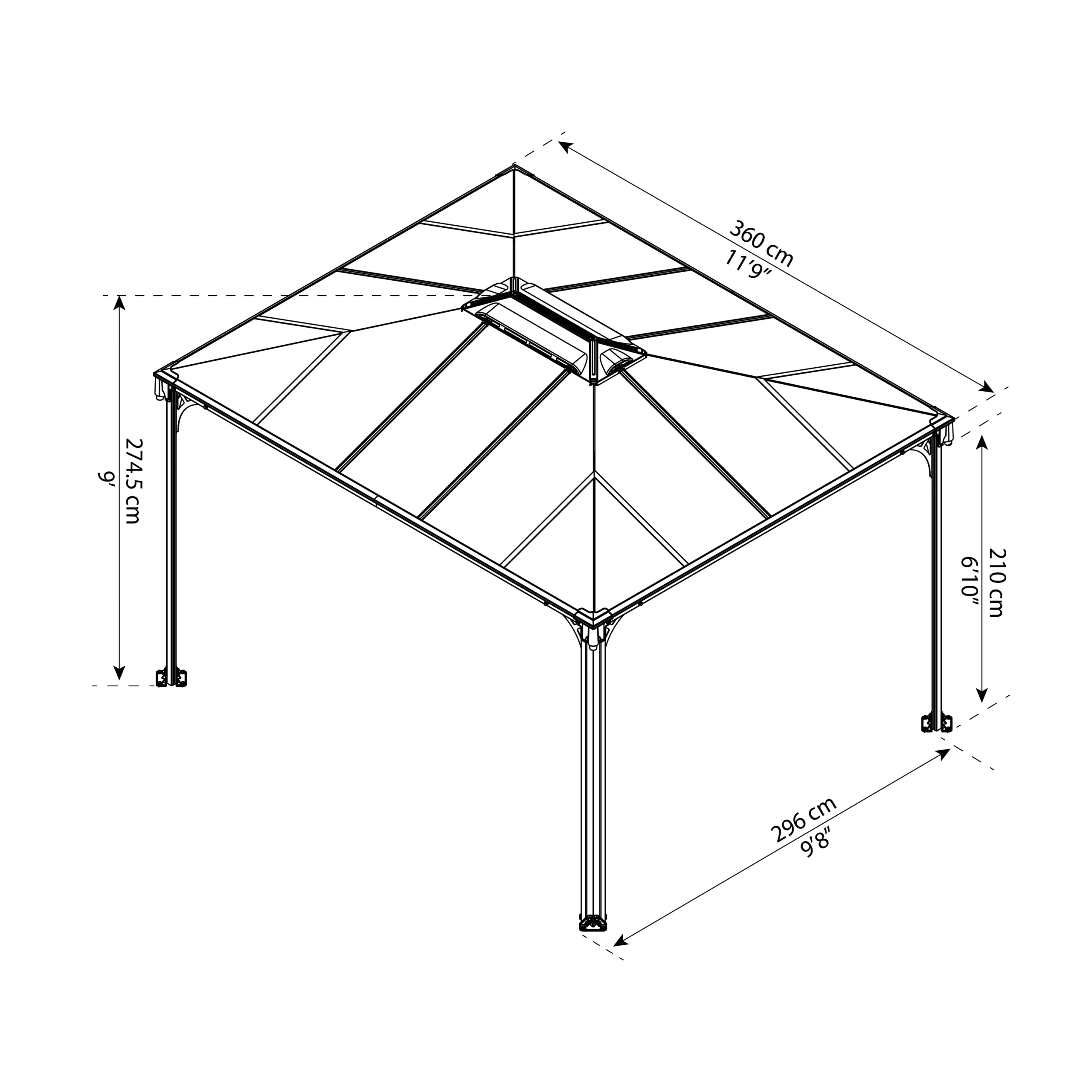 Palram - Canopia Martinique Grey Rectangular Gazebo, (W)3.6m (D)2.96m - Assembly Required 10 Palram - Canopia Martinique Grey Rectangular Gazebo, (W)3.6m (D)2.96m - Assembly Required - Image 10