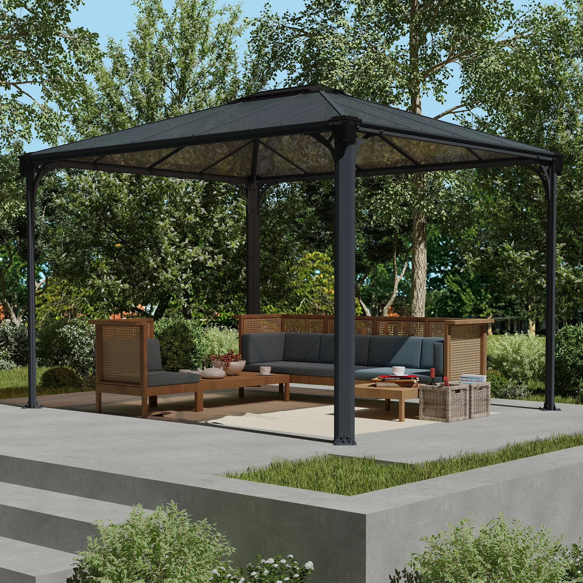 Palram - Canopia Martinique Grey Rectangular Gazebo, (W)3.6m (D)2.96m - Assembly Required 5 Palram - Canopia Martinique Grey Rectangular Gazebo, (W)3.6m (D)2.96m - Assembly Required - Image 5