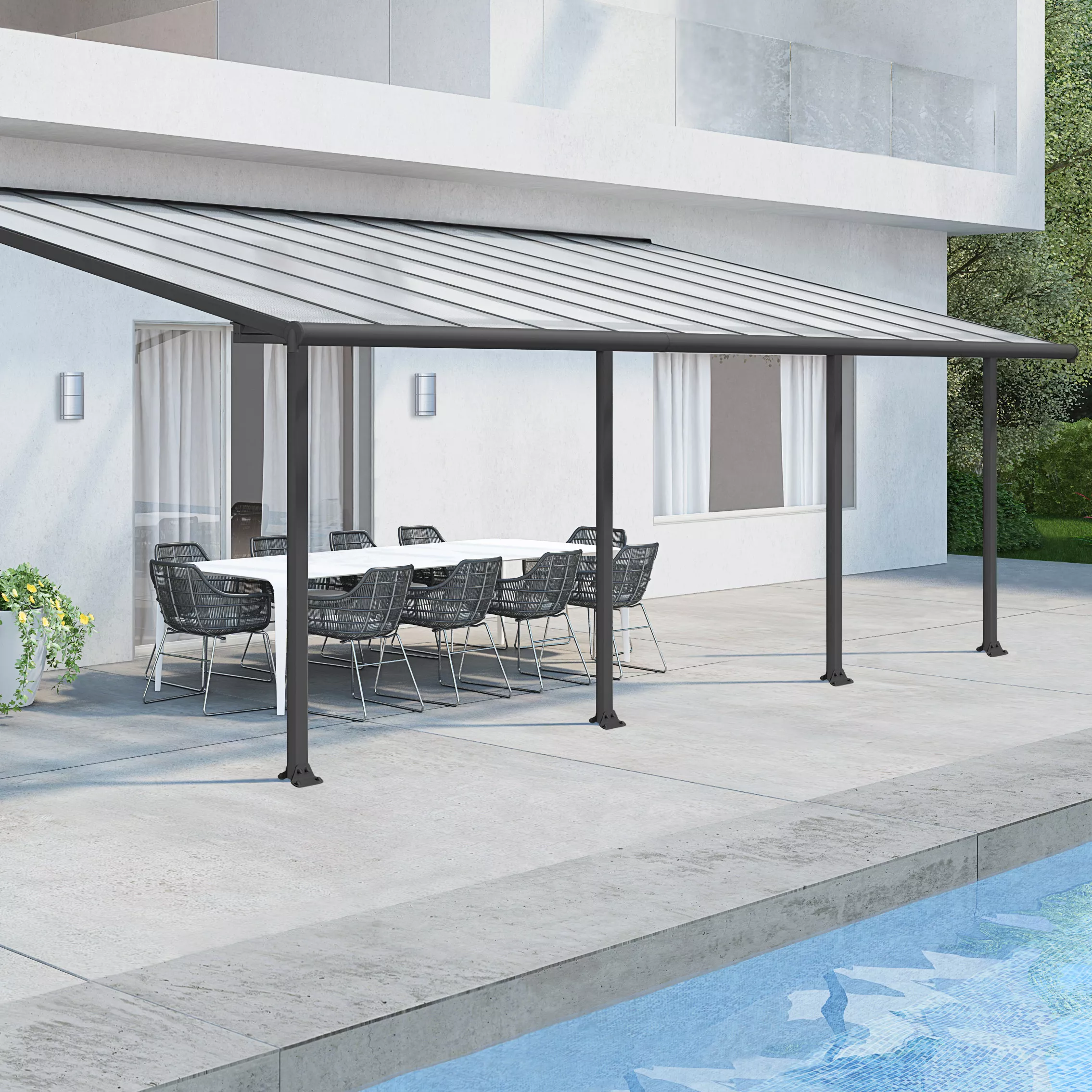 Palram - Canopia Olympia Grey Non-retractable Awning, (L)7.39m (H)3.05m (W)2.95m 1 Palram - Canopia Olympia Grey Non-retractable Awning, (L)7.39m (H)3.05m (W)2.95m