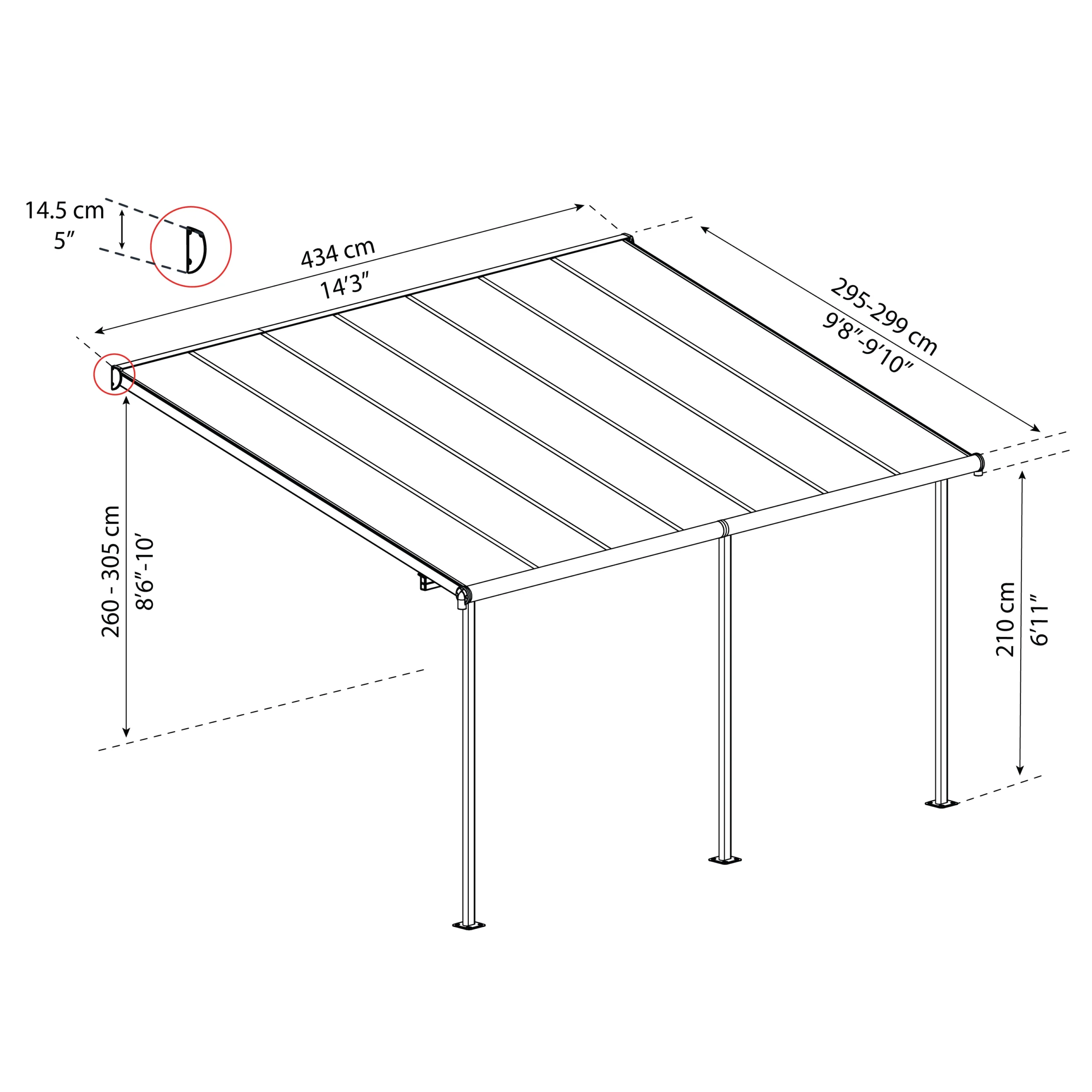 Palram - Canopia Sierra Grey Non-retractable Awning, (L)4.34m (H)3.05m (W)2.99m 6 Palram - Canopia Sierra Grey Non-retractable Awning, (L)4.34m (H)3.05m (W)2.99m - Image 6
