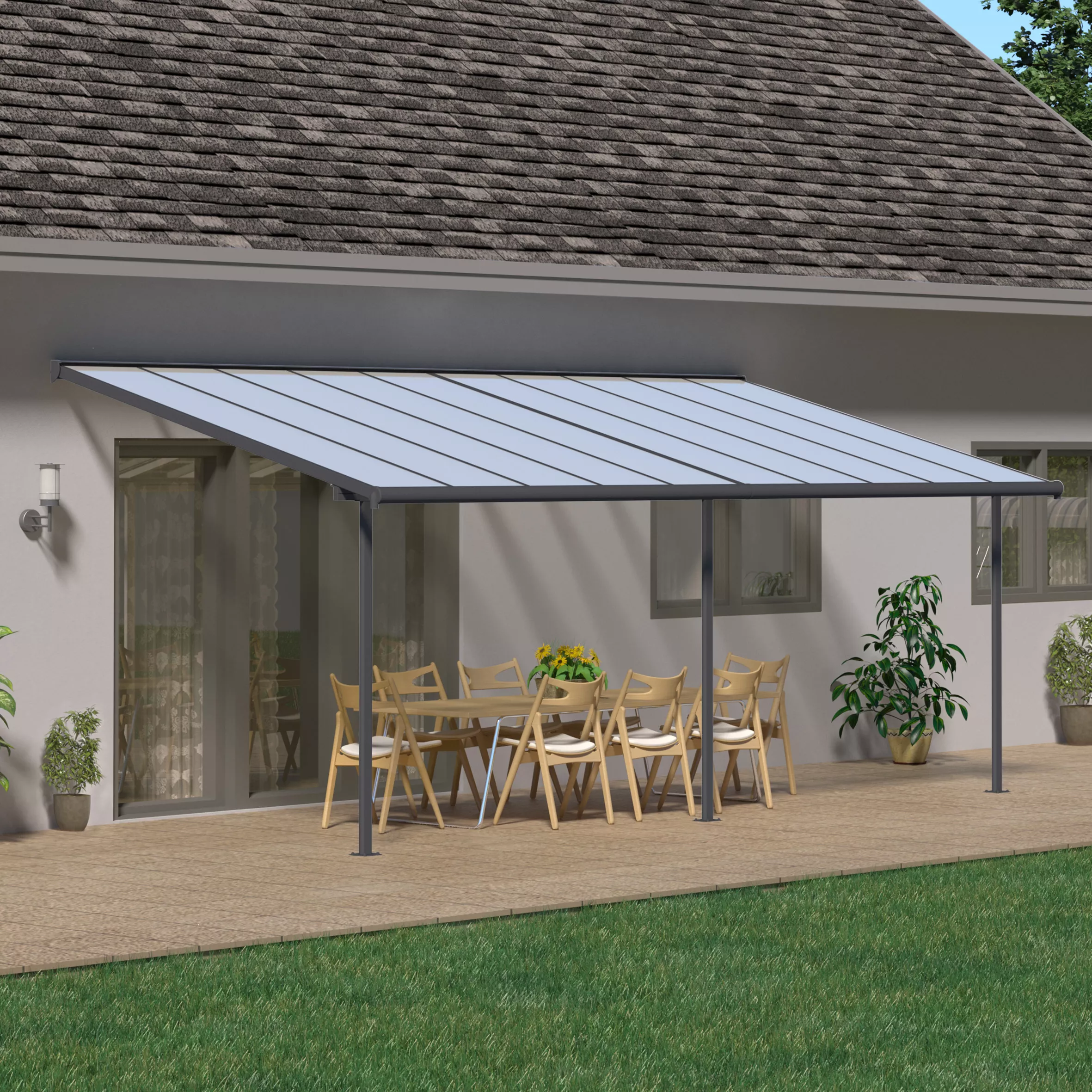Palram - Canopia Sierra Grey Non-retractable Awning, (L)8.6m (H)3.05m (W)2.95m 1 Palram - Canopia Sierra Grey Non-retractable Awning, (L)8.6m (H)3.05m (W)2.95m