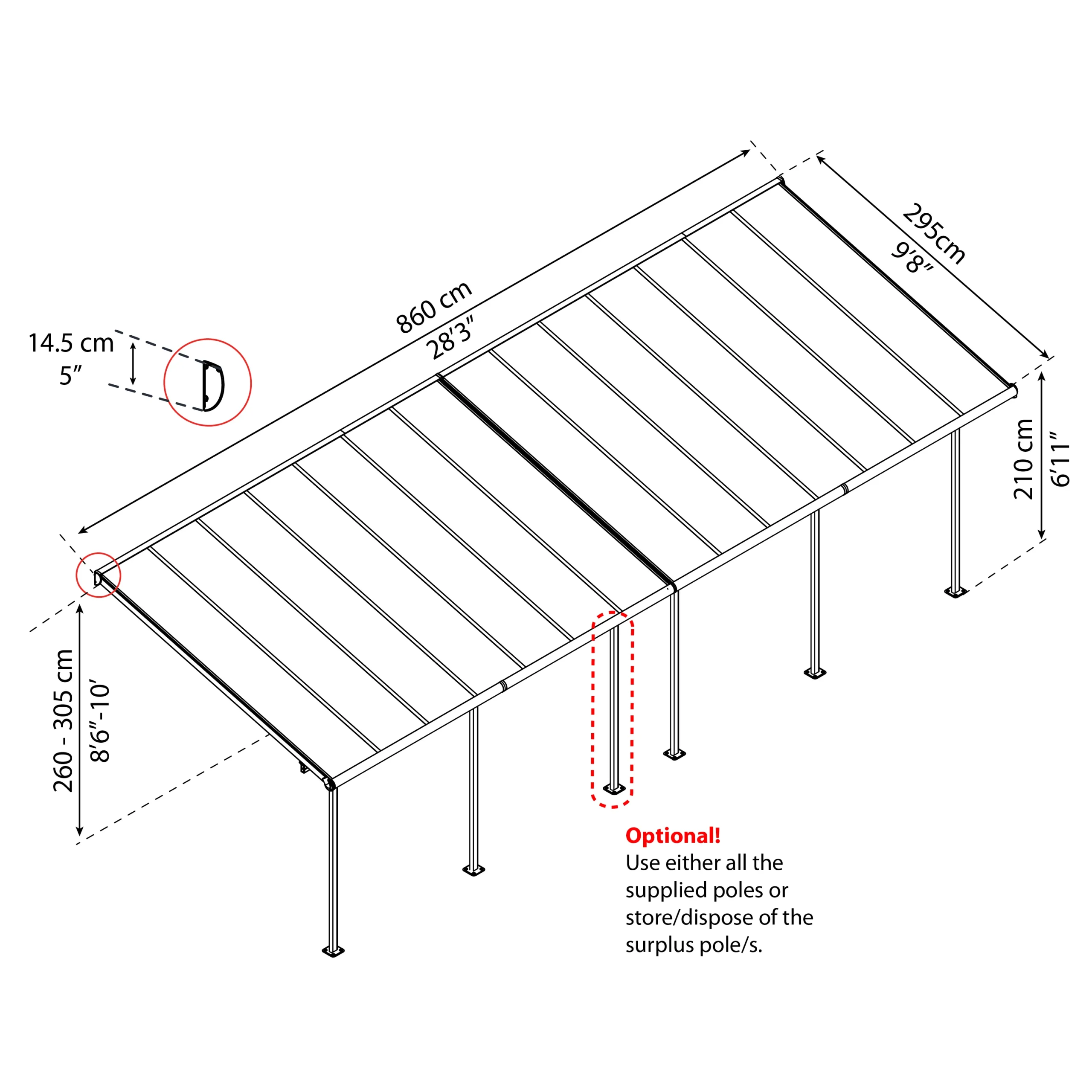 Palram - Canopia Sierra Grey Non-retractable Awning, (L)8.6m (H)3.05m (W)2.95m 6 Palram - Canopia Sierra Grey Non-retractable Awning, (L)8.6m (H)3.05m (W)2.95m - Image 6