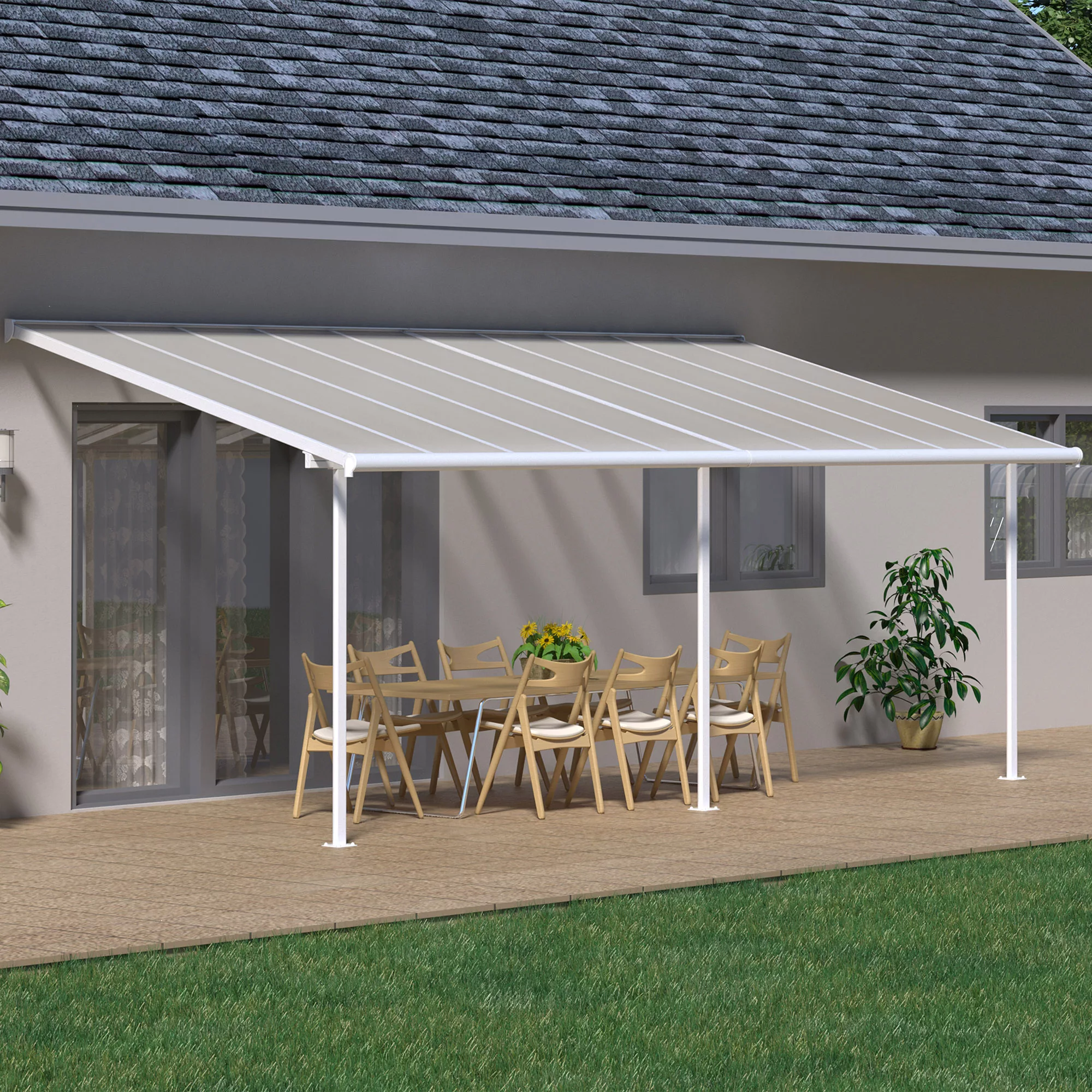 Palram - Canopia Sierra White Non-retractable Awning, (L)8.6m (H)3.05m (W)2.95m 1 Palram - Canopia Sierra White Non-retractable Awning, (L)8.6m (H)3.05m (W)2.95m