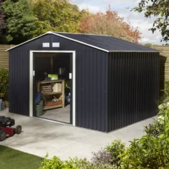 Rowlinson Trentvale 10x8 Apex Dark Grey Metal Shed -Garden Outdoor Store rowlinson trentvale 10x8 apex dark grey metal shed5013856206262 01i bq
