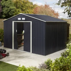 Rowlinson Trentvale 10x8 Apex Dark Grey Metal Shed -Garden Outdoor Store rowlinson trentvale 10x8 apex dark grey metal shed5013856206262 03i bq