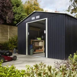 Rowlinson Trentvale 10x8 Apex Dark Grey Metal Shed -Garden Outdoor Store rowlinson trentvale 10x8 apex dark grey metal shed5013856206262 05i bq